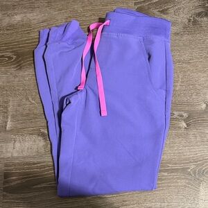 Figs Purple Joggers with Pink Drawstring